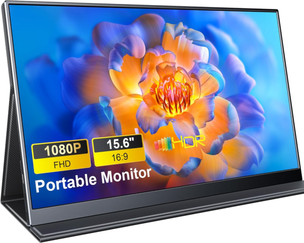 Portable Monitor, 15.6" 1080P Laptop Screen, Lightweight Dual USB C HDMI Second Computer Gaming Display with Speakers, Travel Monitor for Macbook PS4/5 Xbox Switch PC Phone