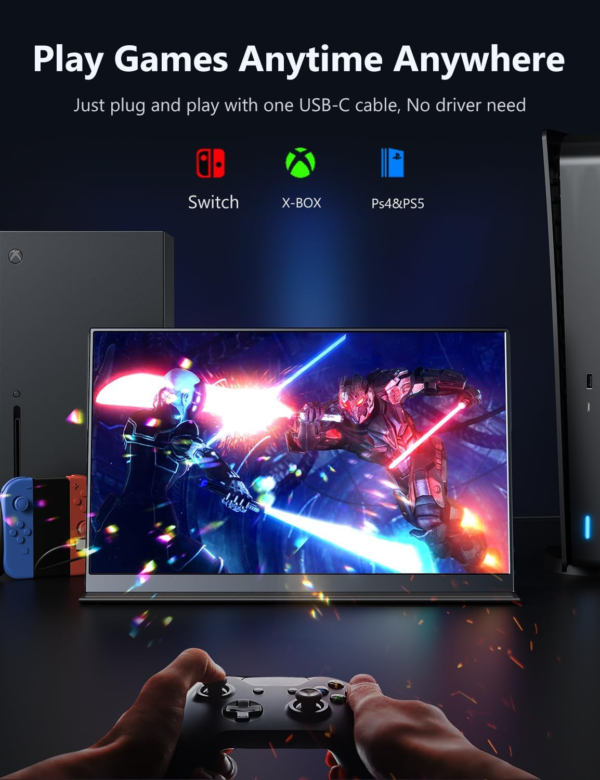 Portable Monitor, 15.6" 1080P Laptop Screen, Lightweight Dual USB C HDMI Second Computer Gaming Display with Speakers, Travel Monitor for Macbook PS4/5 Xbox Switch PC Phone - Image 3