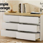 Chest of Drawers with 6 Drawer, Oak Wood Dresser Tallboy Storage Cabinet Board Side Tables Desk, Floor Stand Nightstand Cabinets, Bedroom Living Room Home Furniture White - Image 3