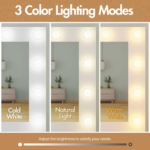 Dressing Table Stool Set with Large Make up Mirror 12 LED Bulbs Vanity Desk with 4 Storage Drawers and 1 Cabinet for Women Girls Kids Wooden Home Bedroom Furniture White - Image 5
