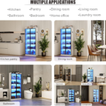 Bookcase with 2 Doors & Adjustable Shelves, Tall Storage Cabinet with LED Light/Body Sensor, 5 Tier Display Cabinet for Bedroom Living Room Office, White - Image 6