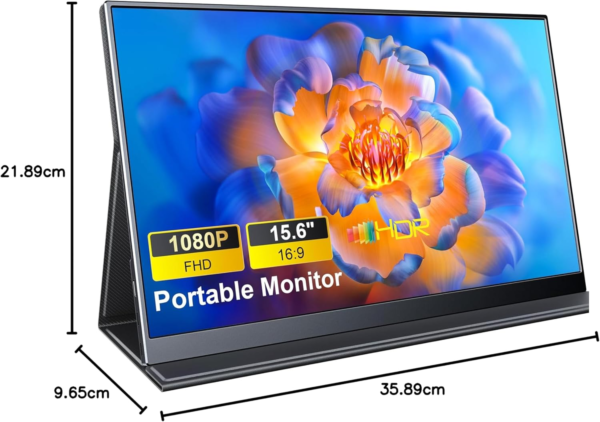 Portable Monitor, 15.6" 1080P Laptop Screen, Lightweight Dual USB C HDMI Second Computer Gaming Display with Speakers, Travel Monitor for Macbook PS4/5 Xbox Switch PC Phone - Image 8