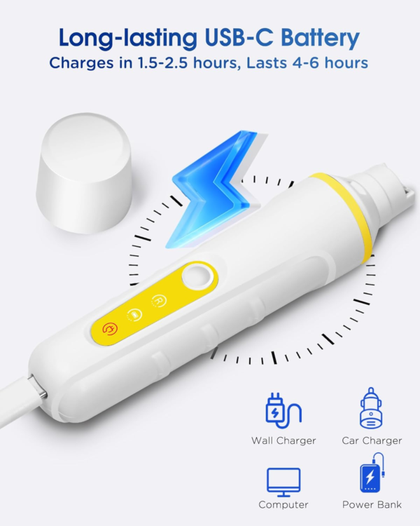 Dog Nail Grinder with Enhanced LED Light – Super Quiet, 2-Speed, USB-C Rechargeable, LED Smart Display, 3 Grinding Options, Pet Nail Trimmer for Dogs Cats and All Pet Sizes - Image 3