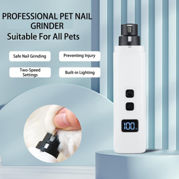 Rechargeable Dog Nail Grinder with Two Replacement Heads, Nail Polish Grinder for Cat and Dog, Rechargeable Pet Nail Trimmer with 2-LED Lights and 2-Speed for Small to Large Dogs (White) - Image 6