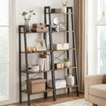 Industrial Ladder Shelf, 5-Tier Bookshelf, Bookcase and Storage Rack Wood Look Accent Furniture with Metal Frame for Home Office ULLS45X, ULLS45X, Metal Iron Wood Manufactured_Wood, Rustic Brown, 22.1"L X 13.3"W X 67.7"H - Image 4