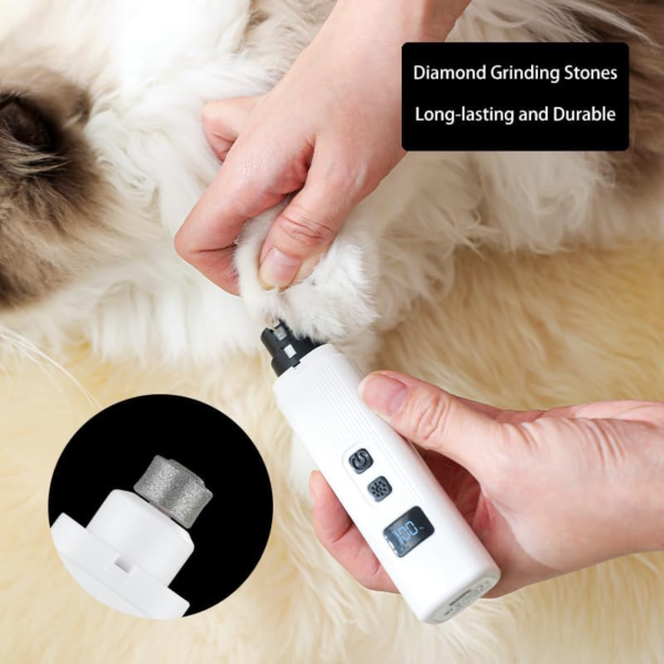 Rechargeable Dog Nail Grinder with Two Replacement Heads, Nail Polish Grinder for Cat and Dog, Rechargeable Pet Nail Trimmer with 2-LED Lights and 2-Speed for Small to Large Dogs (White) - Image 7