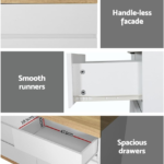 Chest of Drawers with 6 Drawer, Oak Wood Dresser Tallboy Storage Cabinet Board Side Tables Desk, Floor Stand Nightstand Cabinets, Bedroom Living Room Home Furniture White - Image 5
