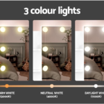 Dressing Table, LED Mirror Makeup Stool Set Wooden Vanity Desk Chair, Home Bedroom Furniture Girls Kids Women Organisers, Drawers Shelves Wide Tabletop White - Image 5