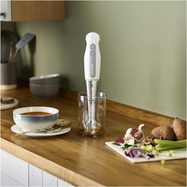 Triblade Hand Blender HDP109WG, Stainless Steel Blade, 600W Motor with Turbo Function, Includes Whisk, Mini Chopper and Beaker, White - Image 2