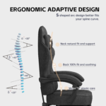 Gaming Chair Computer Chair with Footrest, Technology Fabric Ergonomic Gamer Chair for Adults, PC Office Chair with Headrest & Lumbar Support, Reclining Chair, Home,Teens, Kids (Black) - Image 6