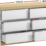 Chest of Drawers with 6 Drawer, Oak Wood Dresser Tallboy Storage Cabinet Board Side Tables Desk, Floor Stand Nightstand Cabinets, Bedroom Living Room Home Furniture White - Image 2