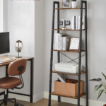 Industrial Ladder Shelf, 5-Tier Bookshelf, Bookcase and Storage Rack Wood Look Accent Furniture with Metal Frame for Home Office ULLS45X, ULLS45X, Metal Iron Wood Manufactured_Wood, Rustic Brown, 22.1"L X 13.3"W X 67.7"H - Image 2
