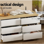 Chest of Drawers with 6 Drawer, Oak Wood Dresser Tallboy Storage Cabinet Board Side Tables Desk, Floor Stand Nightstand Cabinets, Bedroom Living Room Home Furniture White - Image 4