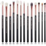 15Pcs Professional Makeup Brushes Set Make up Brush Tools Kit Cosmetics Tools Eye Liner Shader Wood Handle Natural-Synthetic Hair Brushes (Pearl Black/Rose Gold), T157