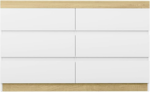 Chest of Drawers with 6 Drawer, Oak Wood Dresser Tallboy Storage Cabinet Board Side Tables Desk, Floor Stand Nightstand Cabinets, Bedroom Living Room Home Furniture White - Image 6